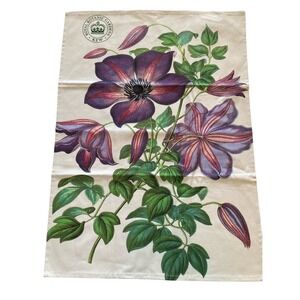 Royal Botanic Gardens Kew Floral Tea Towel Purple Clematis 19x20 Cotton Kitchen